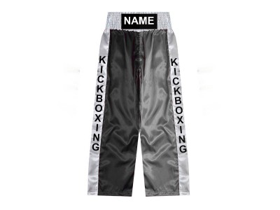 Pantaloni da kickboxing personalizzati : KNPANTS-001-Nero-Argento