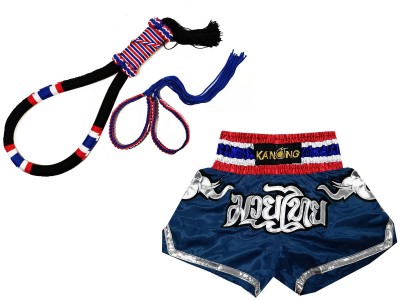 Set Mongkol Prajead con pantaloncini Muay Thai: Set-Mongkol-Flag-Black-125-Navy