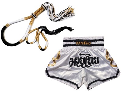 Set Mongkol Prajead con pantaloncini Muay Thai : 143-Bianco